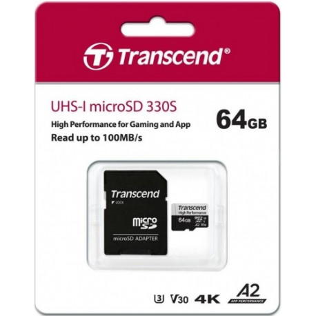 Карта памяти MicroSD 64GB  Transcend TS64GUSD330S + адаптер